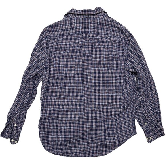 Tommy Hilfiger Men's Medium Blue Red White Long Sleeve Casual Linen Plaid Shirt - Picture 6 of 6